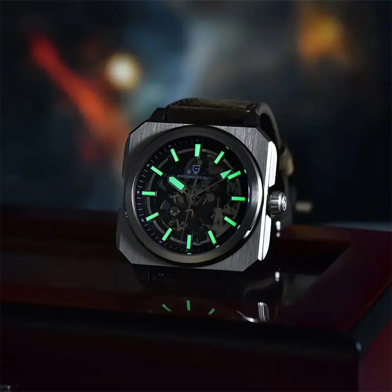 Pagani Design Skeleton Dial PU Leather Men's Watch- PD-1791